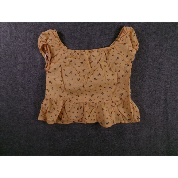 HM Crop Top Youth 14 Yellow Ditzy Floral Peplum Ruffle Sleeve Costal Cottage - Picture 9 of 10